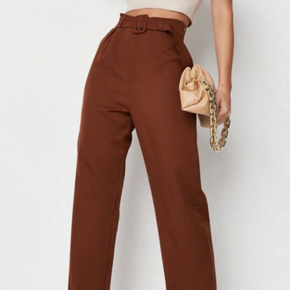 COPY - New Missguided Chocolate Brown Trousers with belt